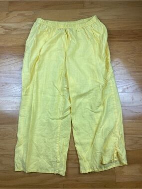 FLAX  Butter Yellow 100% Linen Wide Leg Crop Ankle Pants Size Large